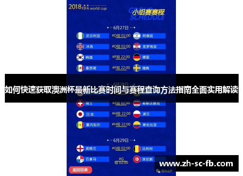 如何快速获取澳洲杯最新比赛时间与赛程查询方法指南全面实用解读 如何快速获取澳洲杯最新比赛时间与赛程查询方法指南全面实用解读